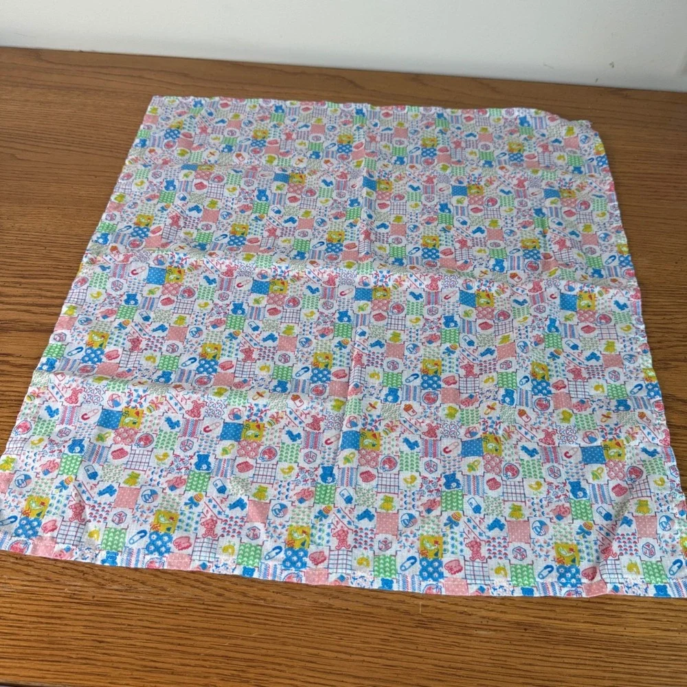Vintage Nursery Patchwork Print Baby Blanket Receiving Cloth Pastel Kitsch 21x20